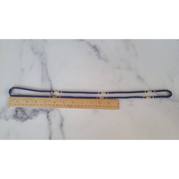 Vintage Blue and Gold Beaded Necklace - Picture 9 of 10